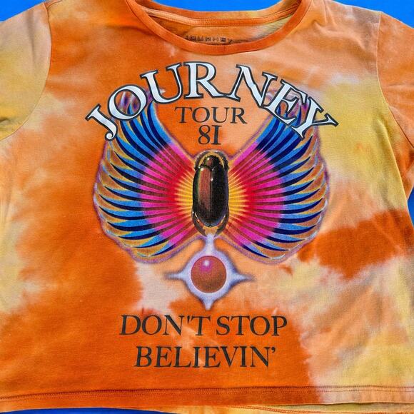 Women's Journey Tour '81 Don't Stop Believing Tie Dyed Cropped Tee XL - Picture 2 of 3